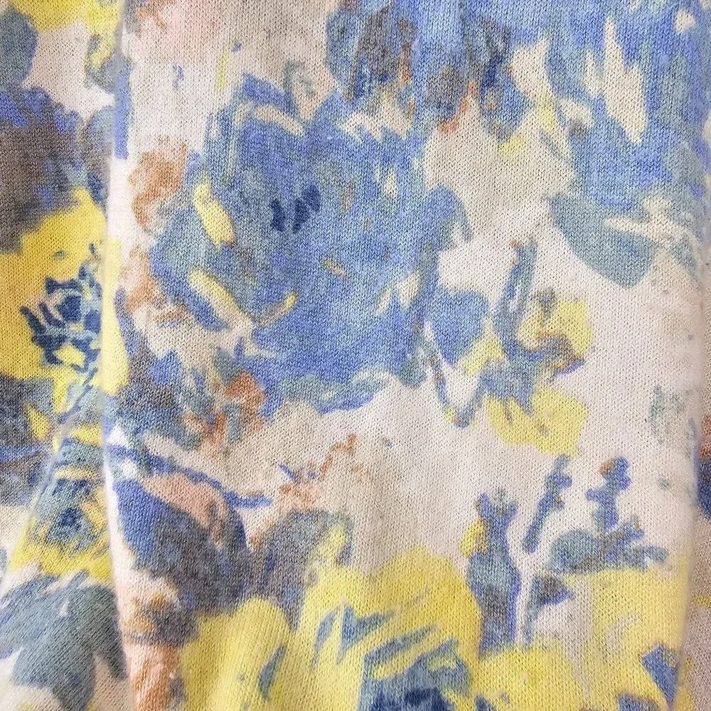 Joie Floral Ribbed‎ Sweater Womens S Blue Yellow Bloom Roses Wool Blend Pullover